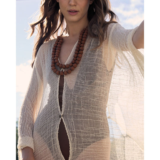Double strand bolitas necklace in brown