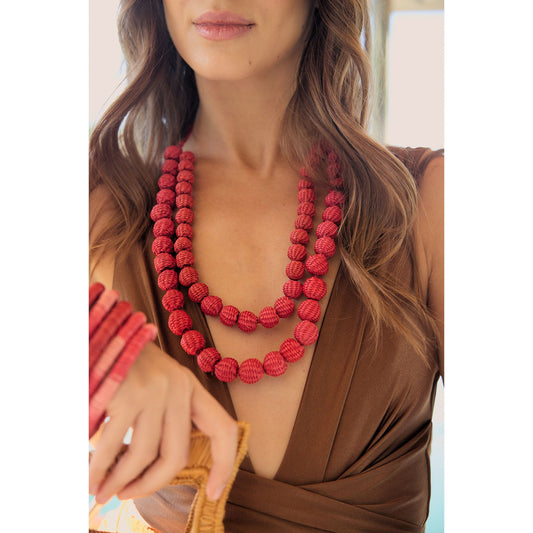 Double Strand bolitas necklace in red