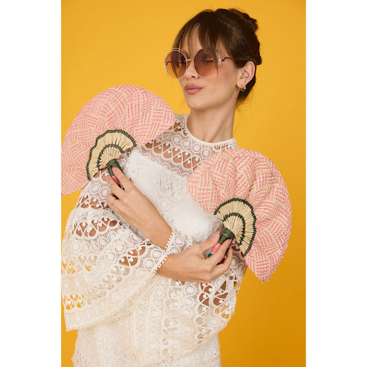 Medialuna pink and olive green fan